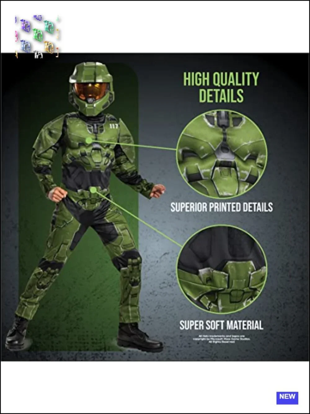 Kids Master Chief Muscle Costume Jumpsuit with Mask, Halo Infinite Cosplay,
